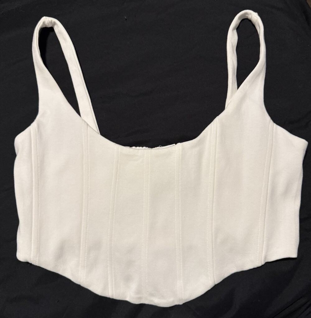 Brock Collection X H&M White Cropped Corset Top 100% Organic Cotton Sz XL NWT